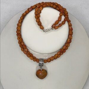 NWOT Orange Sea Coral 2 Strand Necklace With Heart Pendant By Dtr
